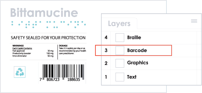 Example showing the barcode on a separate layer