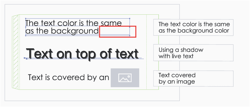 Examples of text placement or colors that hinder visibility
