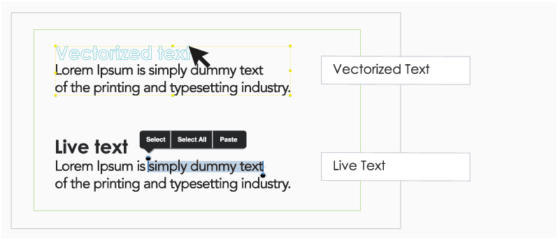 Example of vectorized text vs Live Text