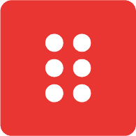Icon for Braille Inspection app. Red square with six braille dots in 2x3 pattern.