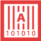 Red Barcode, number 101010 with letter A in center