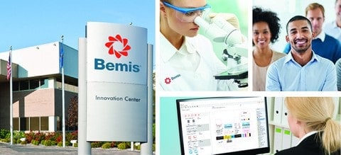 Collage of Bemis building and employees
