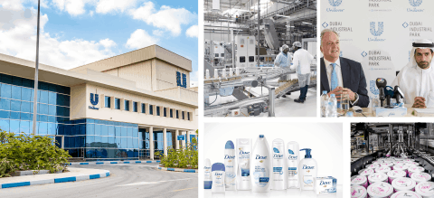 Collage of Unilever facilities, products and employees