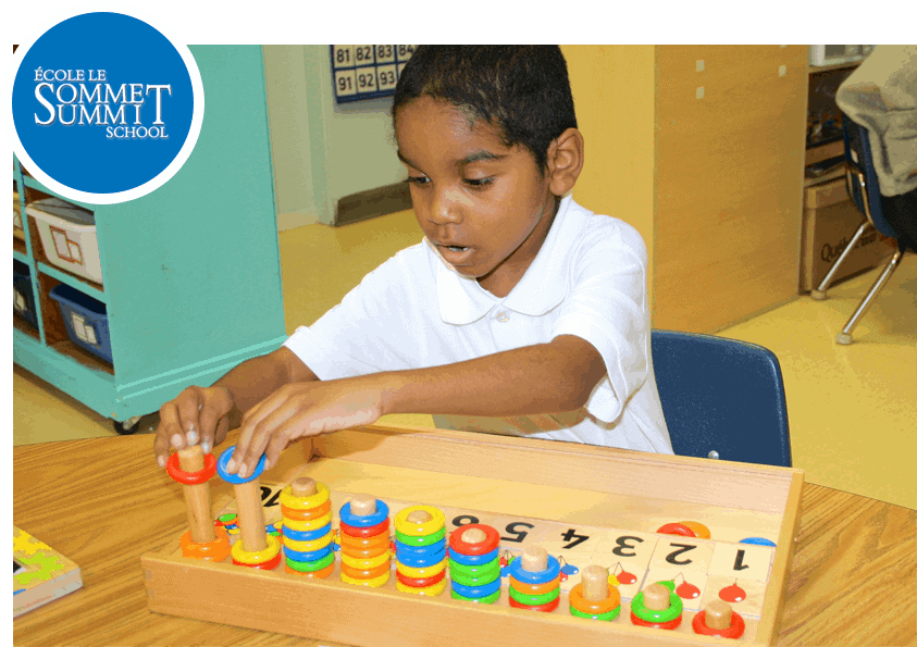 Summit School Services: a child plays with a toy that teaches about numbers