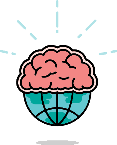 Education support icon: globe with a big brain