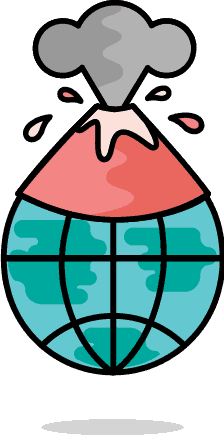 Crisis support icon: globe with an erupting volcano